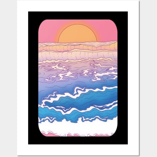 Sunset ocean Posters and Art